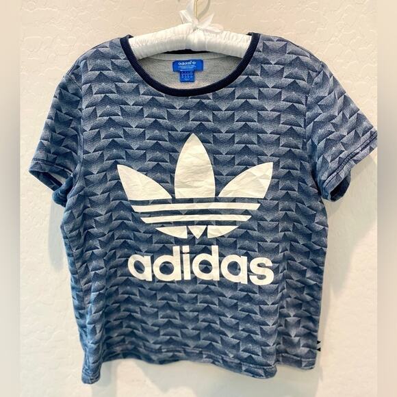 ADIDAS | Originals Chevron Trefoil Logo Tee Shirt Blue Graphic | Small - Picture 1 of 6
